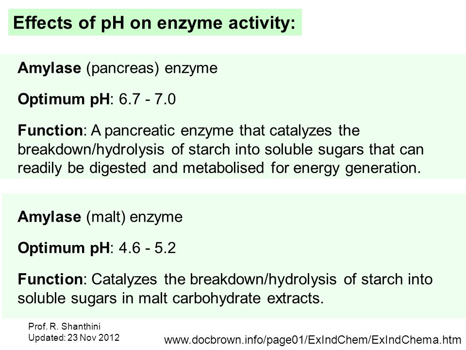 Effect of ph on amylase in starch digestion